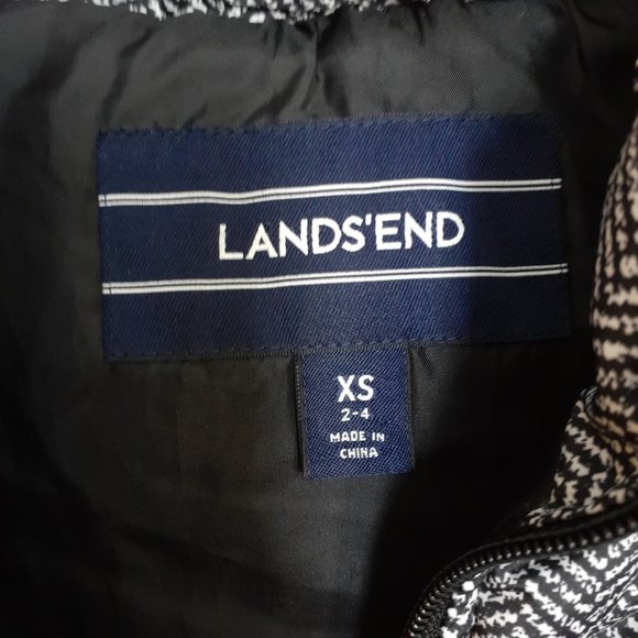 Lands' End Down Quilted Puffer Vest Black & White Herringbone Size XS - Picture 3 of 10